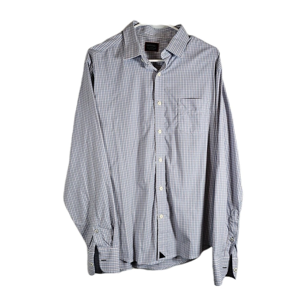 UNTUCKit Dalton  Men's Long Sleeve Shirt Sz Large Plaid Nylon Stretch Pinks Blue